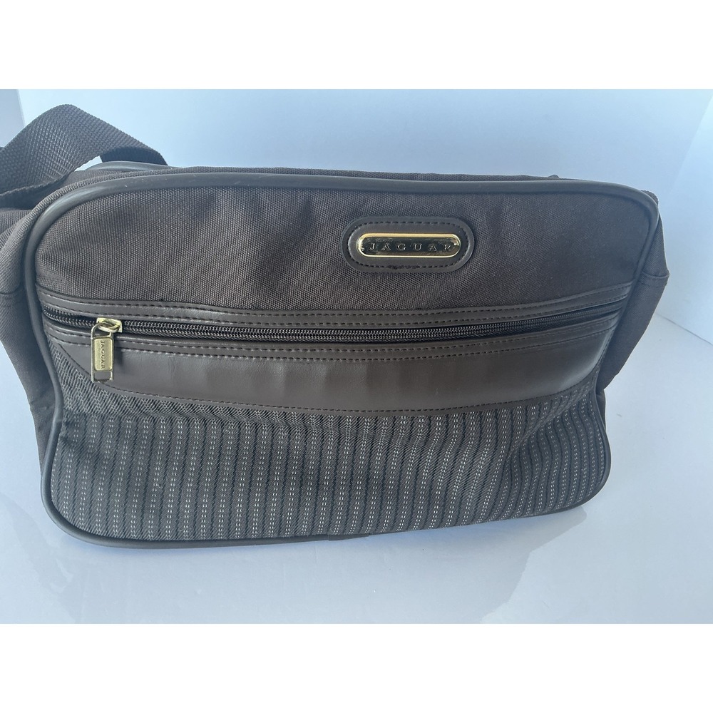 Jaguar Brown Travel Toiletry Bag Nylon Leather Trim Zip Organizer